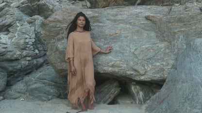 Frayed Coyuchi Cotton Kaftan >> Native Brown Cotton >> Hand Stitched Kaftan
