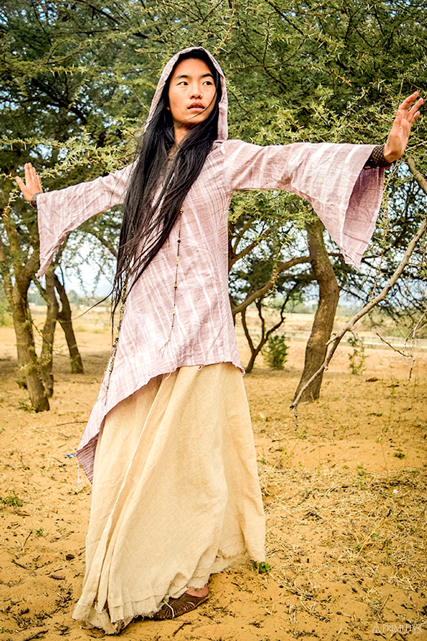 Asymmetrical Dress with Hoodie ⋙ Handwoven Khadi Cotton