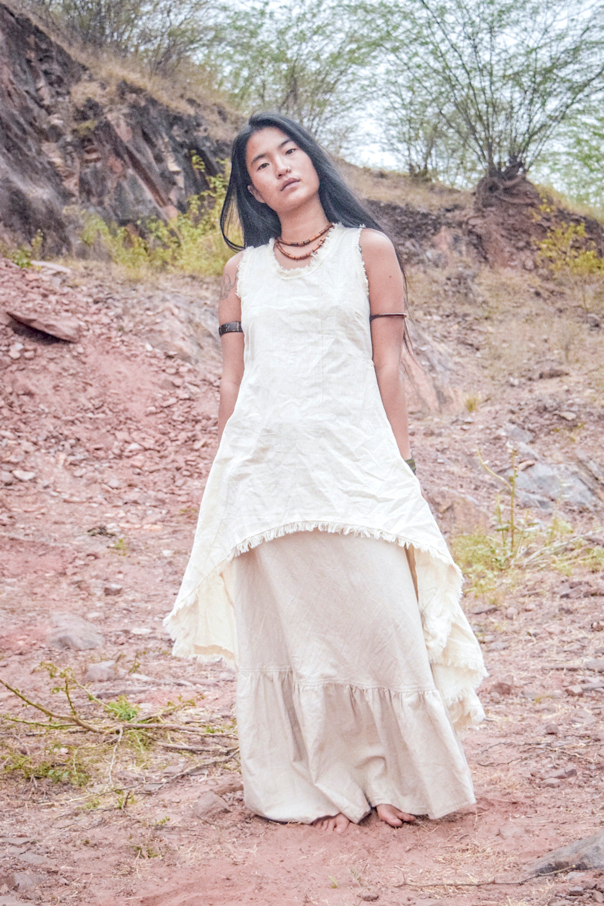Asymmetrical Sleeveless Dress ⋙ Handwoven Khadi Cotton