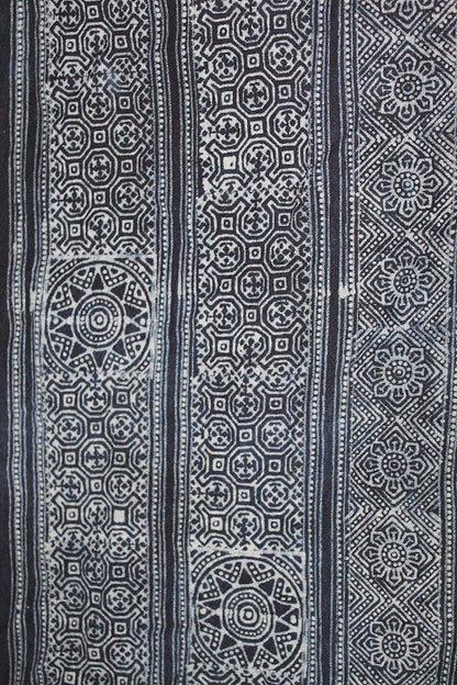 Block Printed Fabric ~ 5 meter roll . Indigo natural dye . Hill tribe
