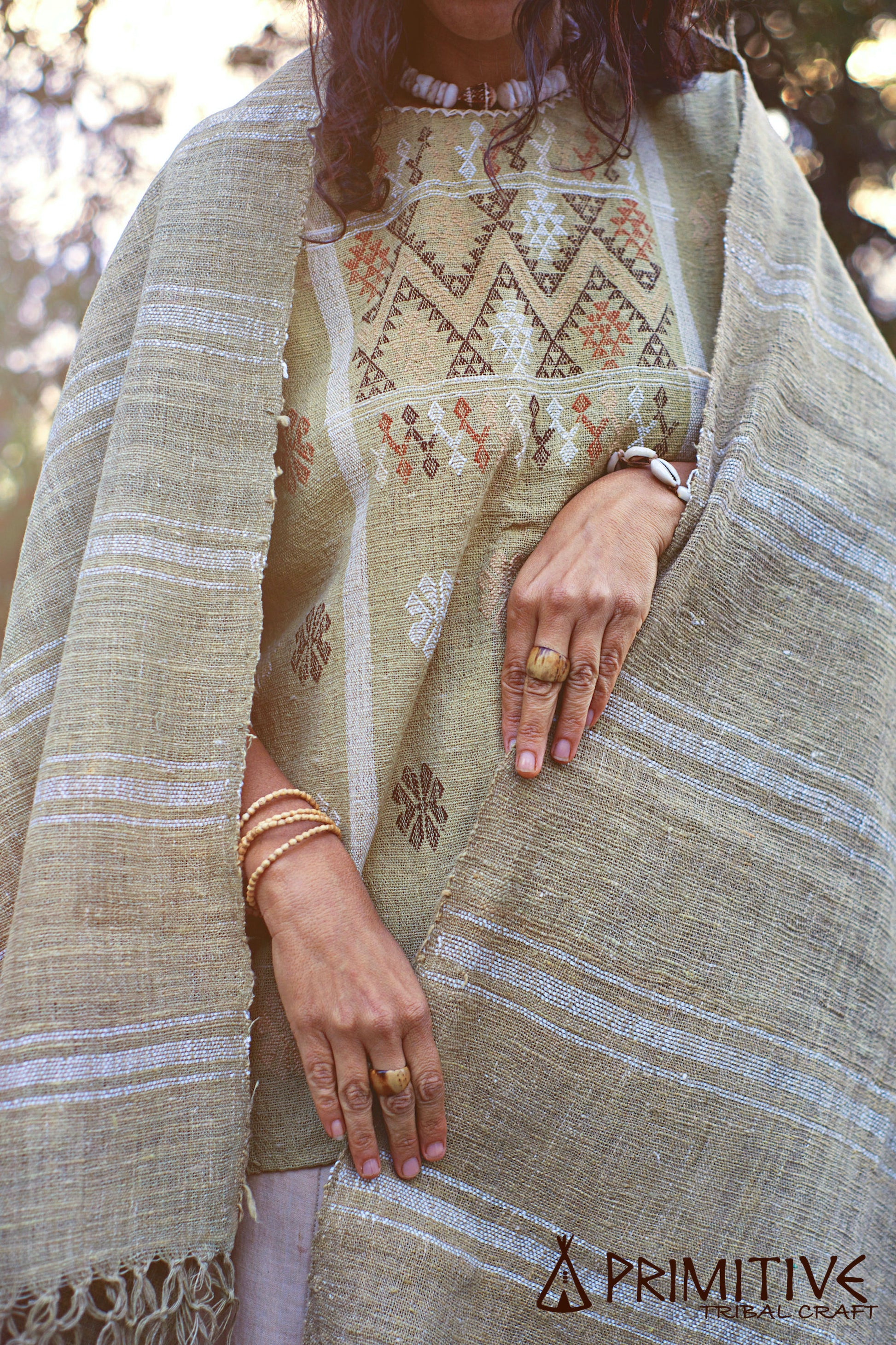 Wild Green Cotton Handspun Handloom Shawl with Patterns