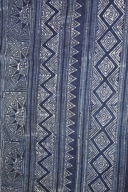 Block Printed Fabric ~ 5 meter roll . Indigo natural dye . Hill tribe