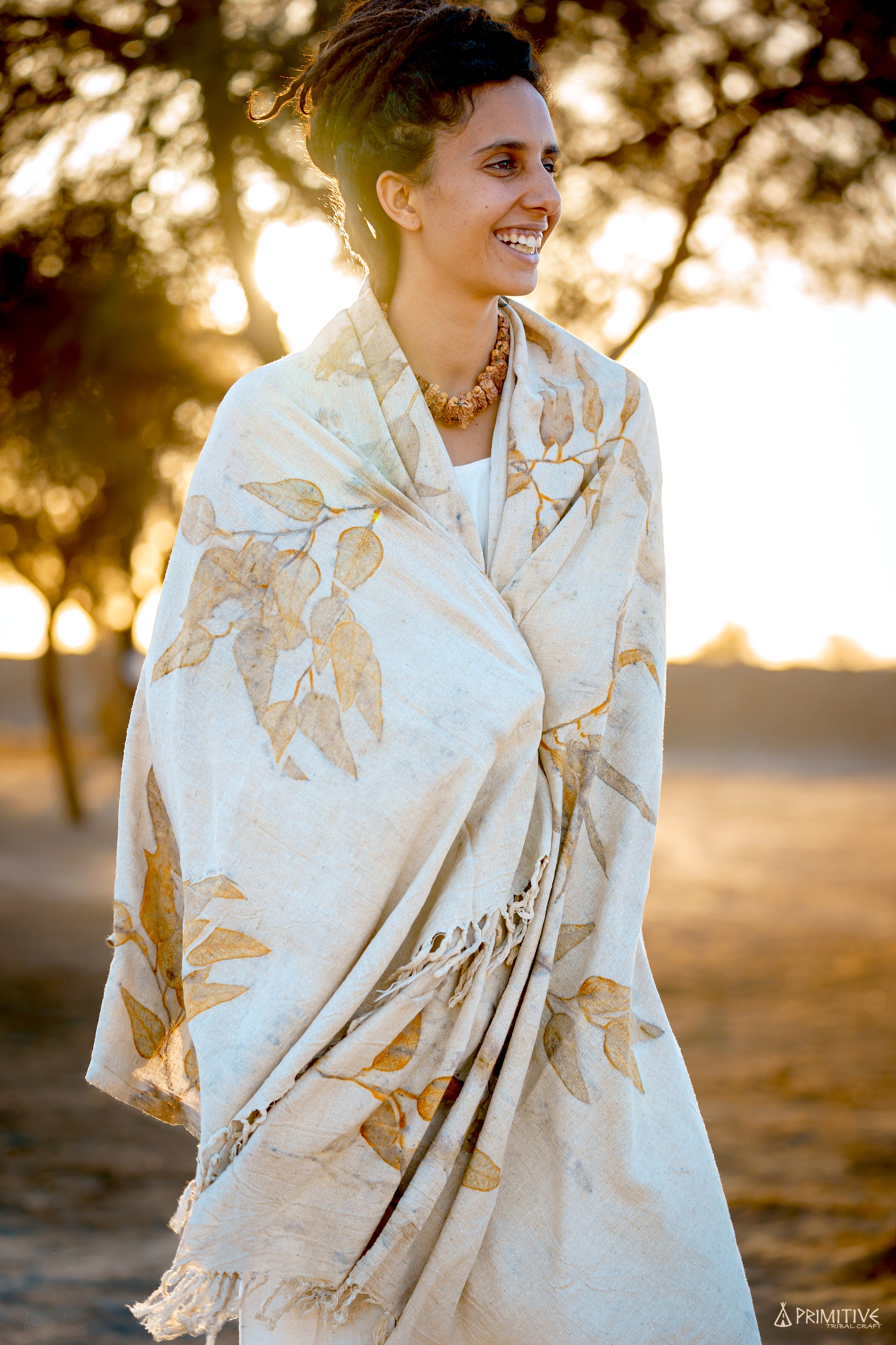 Leaves Printed Shawl ⋙ Raw Silk