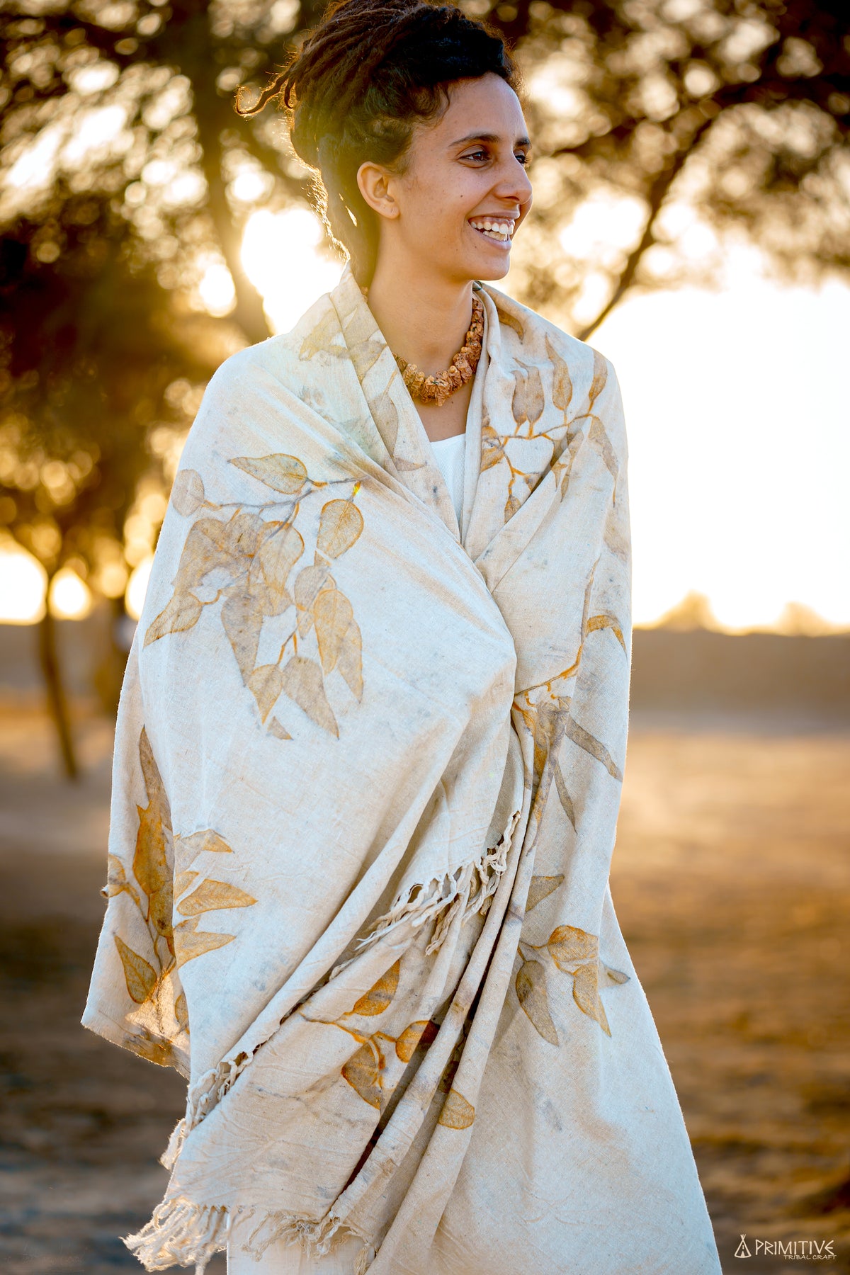 Leaves Printed Shawl ⋙ Raw Silk