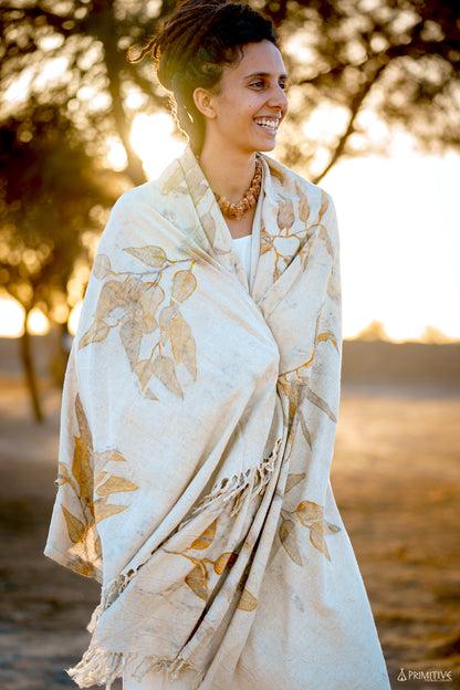 Leaves Printed Shawl ⋙ Raw Silk