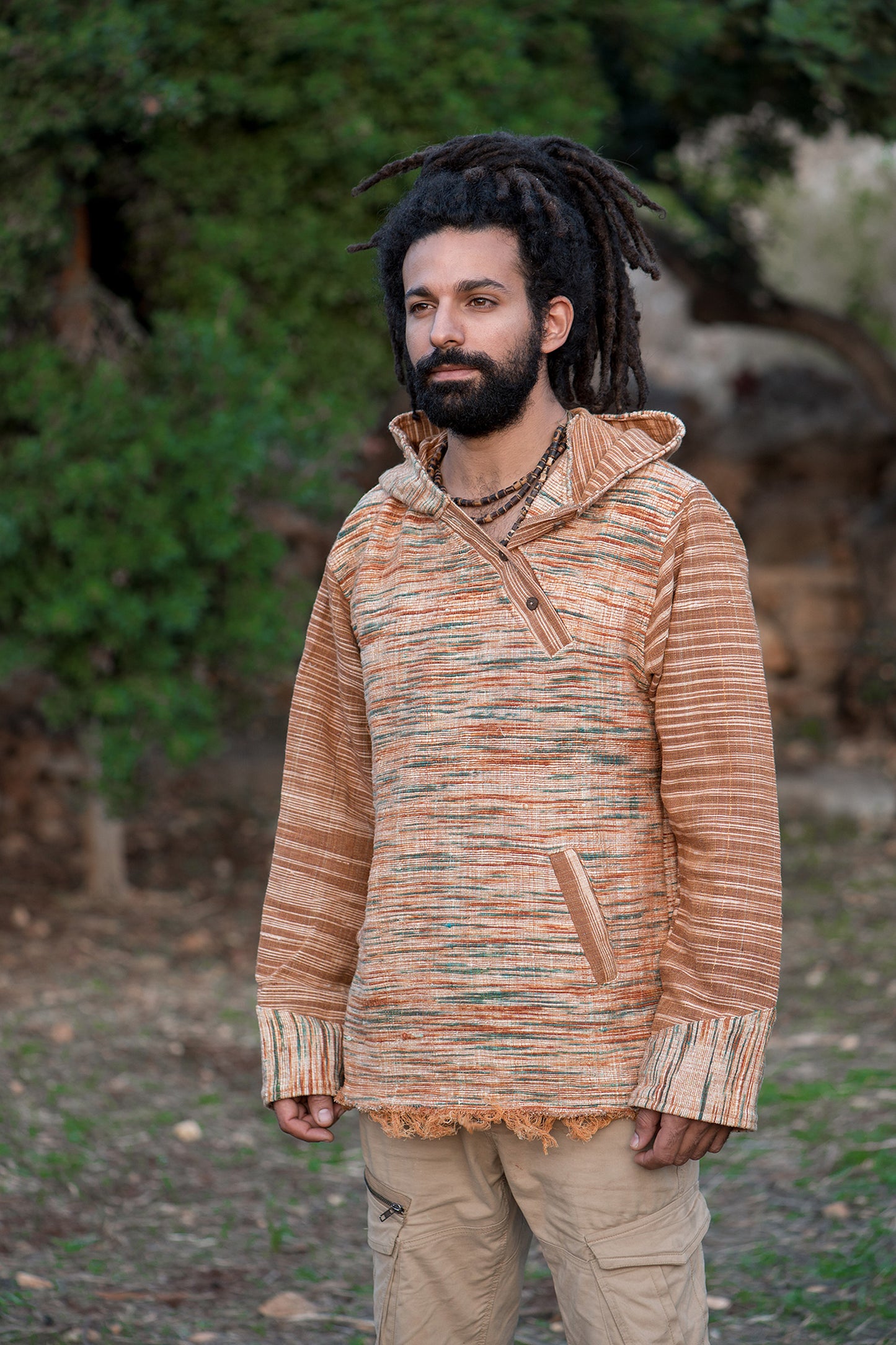 Hoodie with Side Buttons ⋙ Handwoven Khadi Cotton