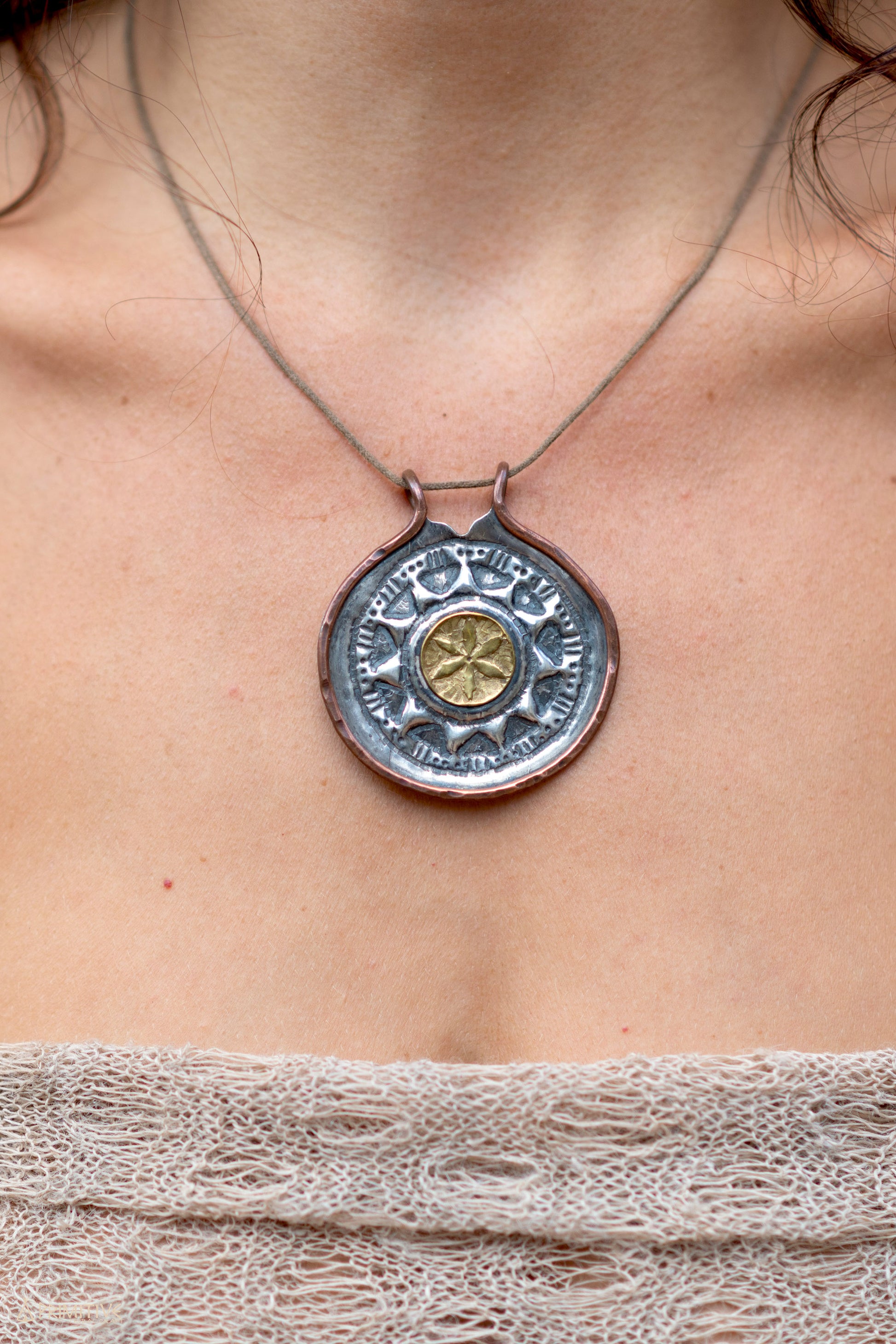 Organika Mystica Pendant ⋙ Hand Hammered Silver Brass & Bronze