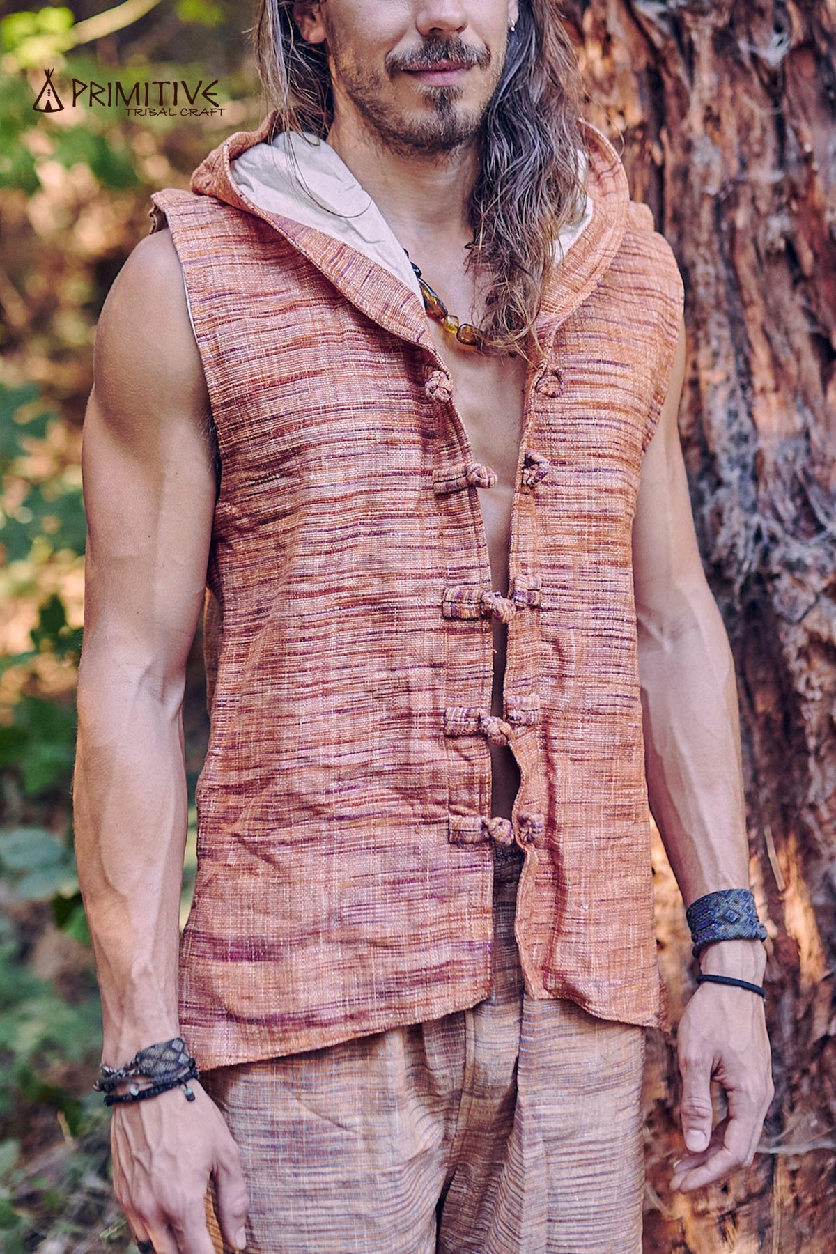 Tibetan Vest with Hoodie ๑⋙ Khadi Cotton