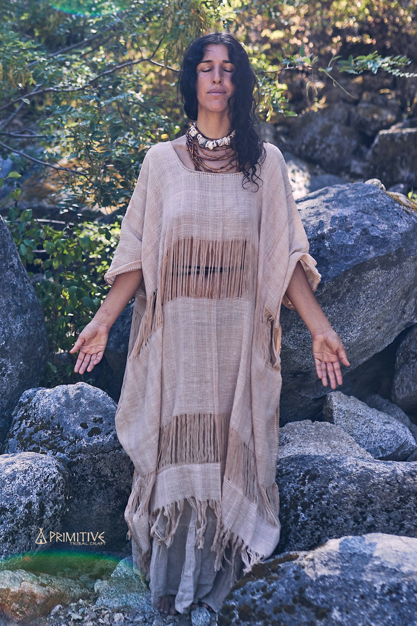 Frayed Coyuchi Cotton Kaftan >> Native Brown Cotton >> Hand Stitched Kaftan
