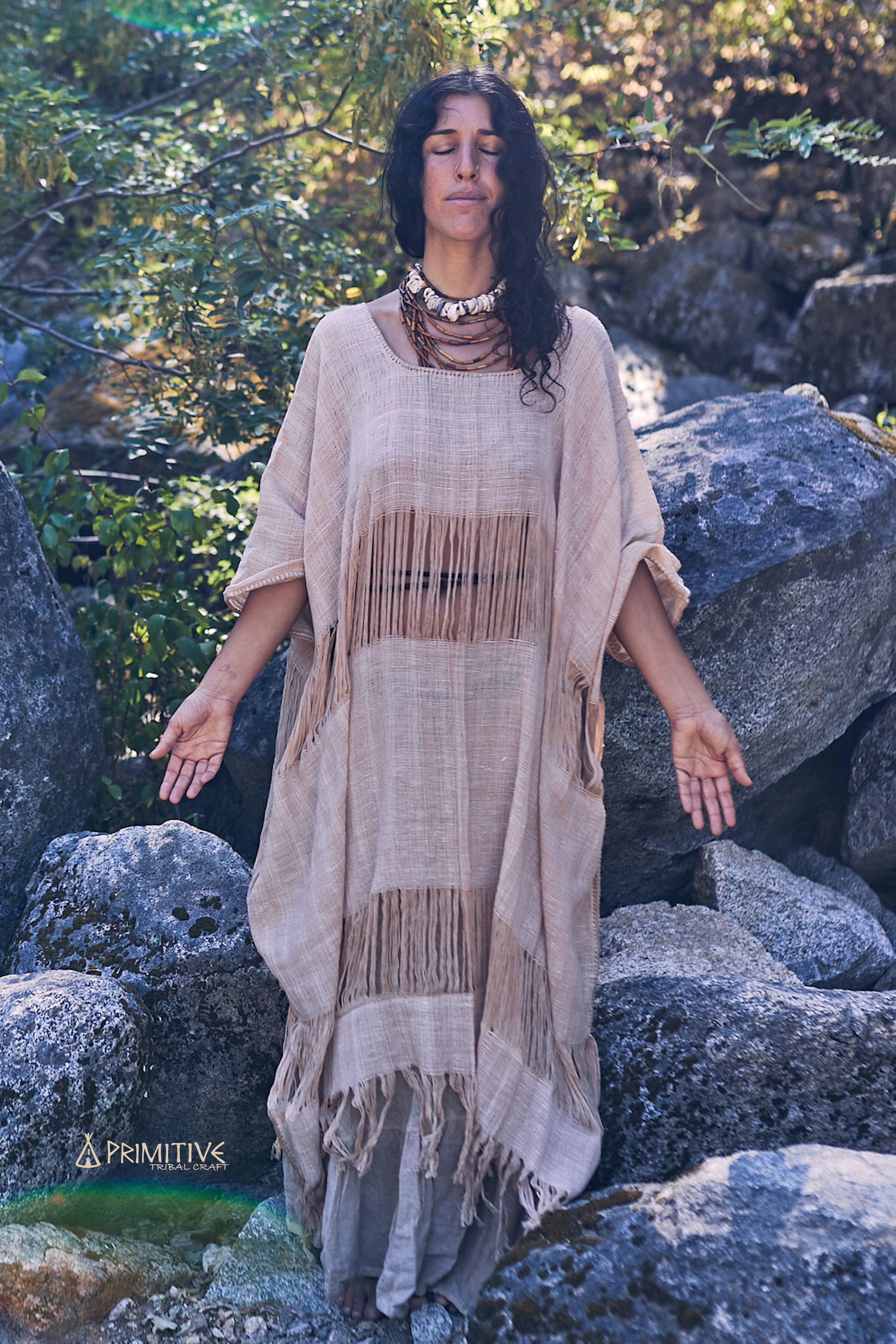 Frayed Coyuchi Cotton Kaftan >> Native Brown Cotton >> Hand Stitched Kaftan