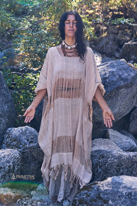 Frayed Coyuchi Cotton Kaftan >> Native Brown Cotton >> Hand Stitched Kaftan