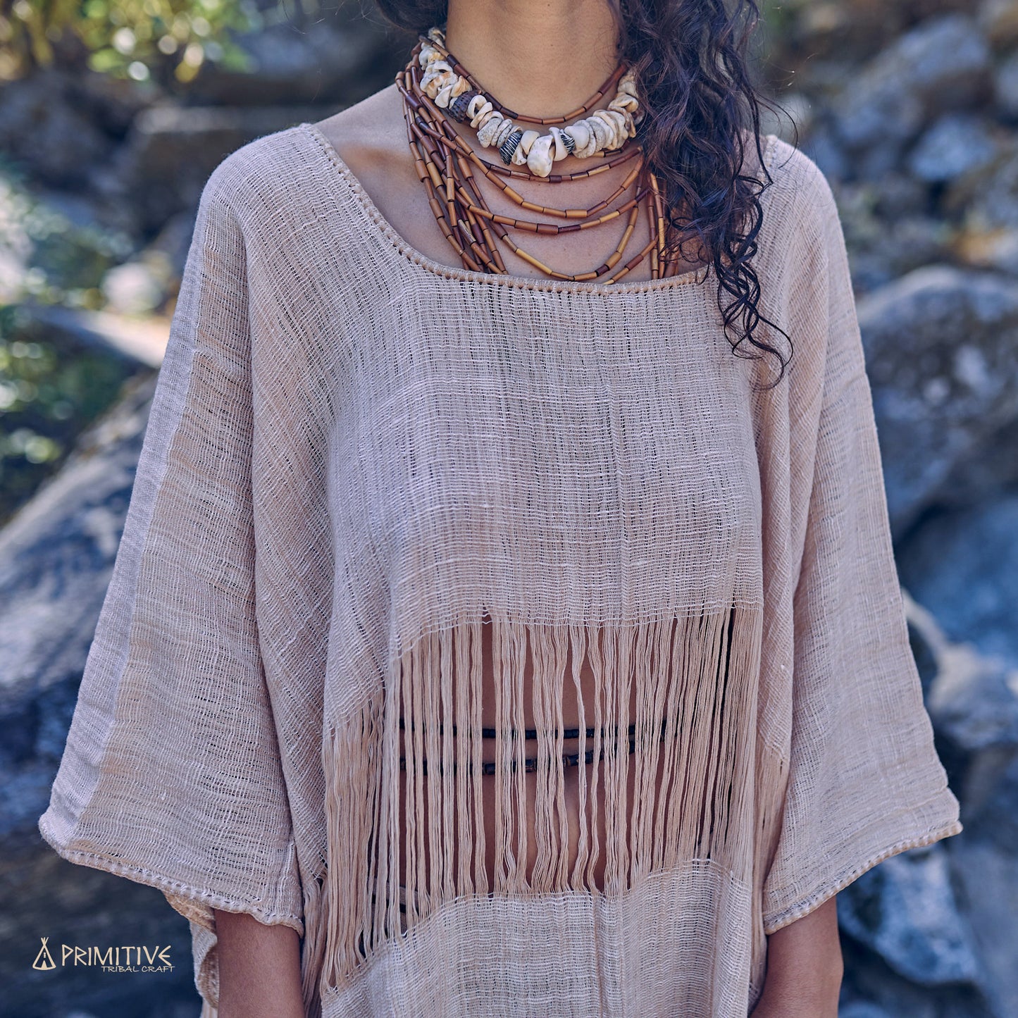 Frayed Coyuchi Cotton Kaftan >> Native Brown Cotton >> Hand Stitched Kaftan