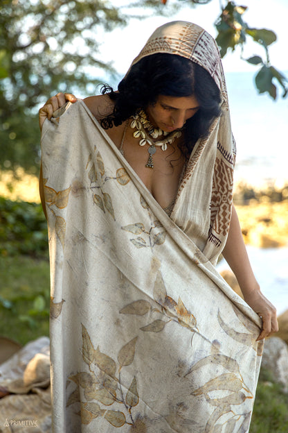 Leaves Printed Shawl ⋙ Raw Silk