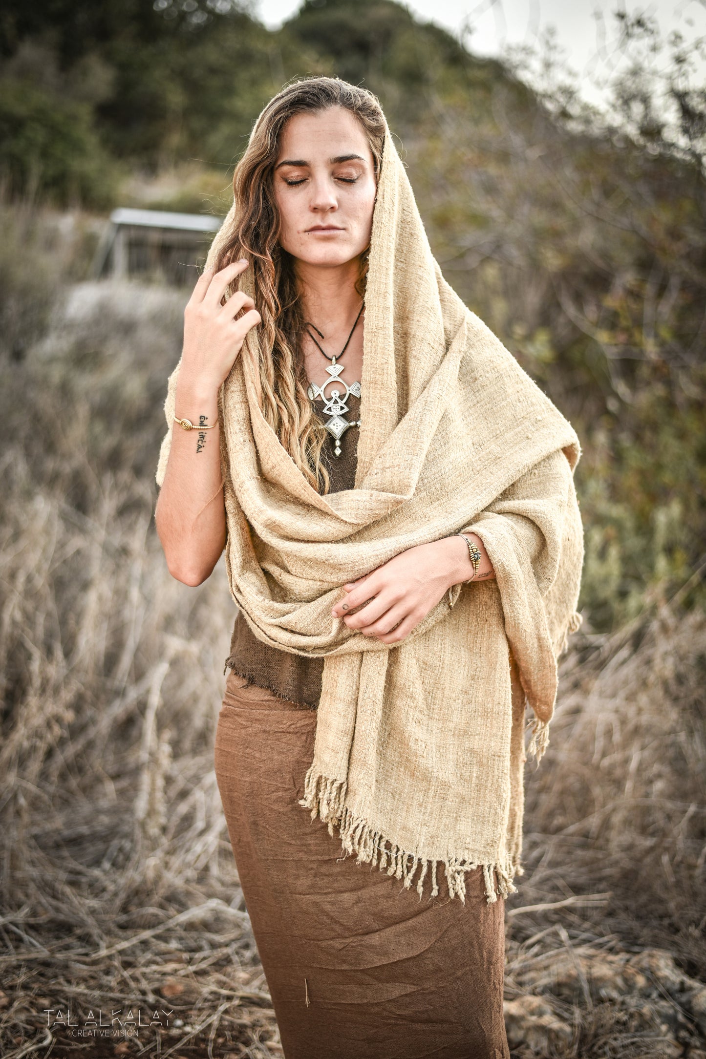 Tribal Raw Silk Shawl ~ Traditionaly handspun Handwoven ~