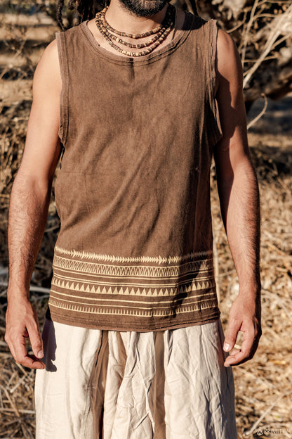 Hemp Cotton Tank Top ᗒ with Tribal Print ᗒᗒ