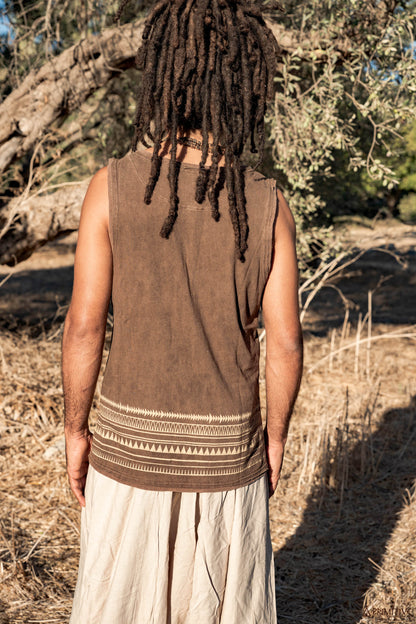 Hemp Cotton Tank Top ᗒ with Tribal Print ᗒᗒ