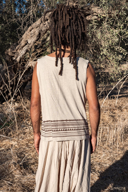 Hemp Cotton Tank Top ᗒ with Tribal Print ᗒᗒ
