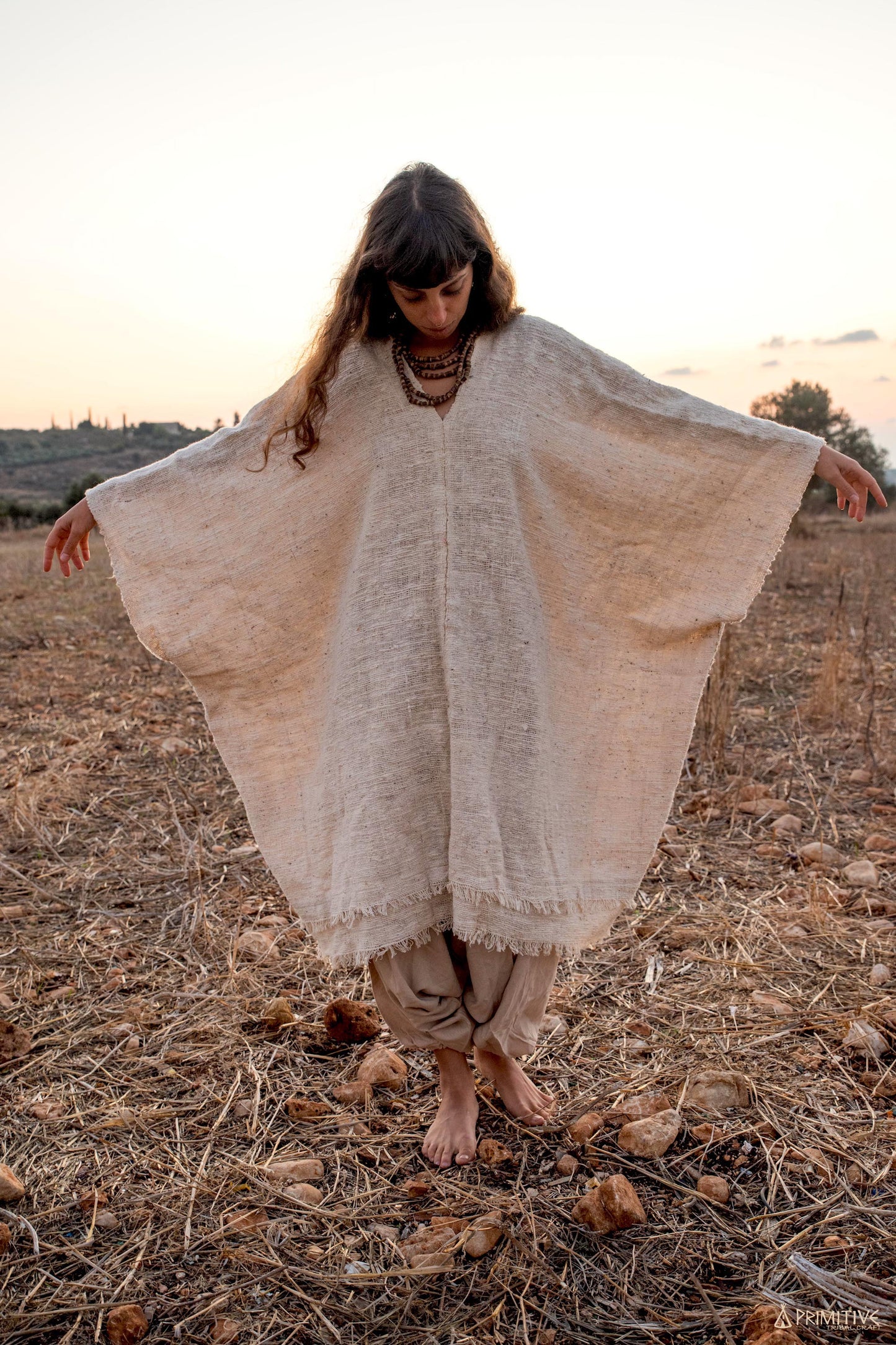 Frayed Raw Cotton Poncho