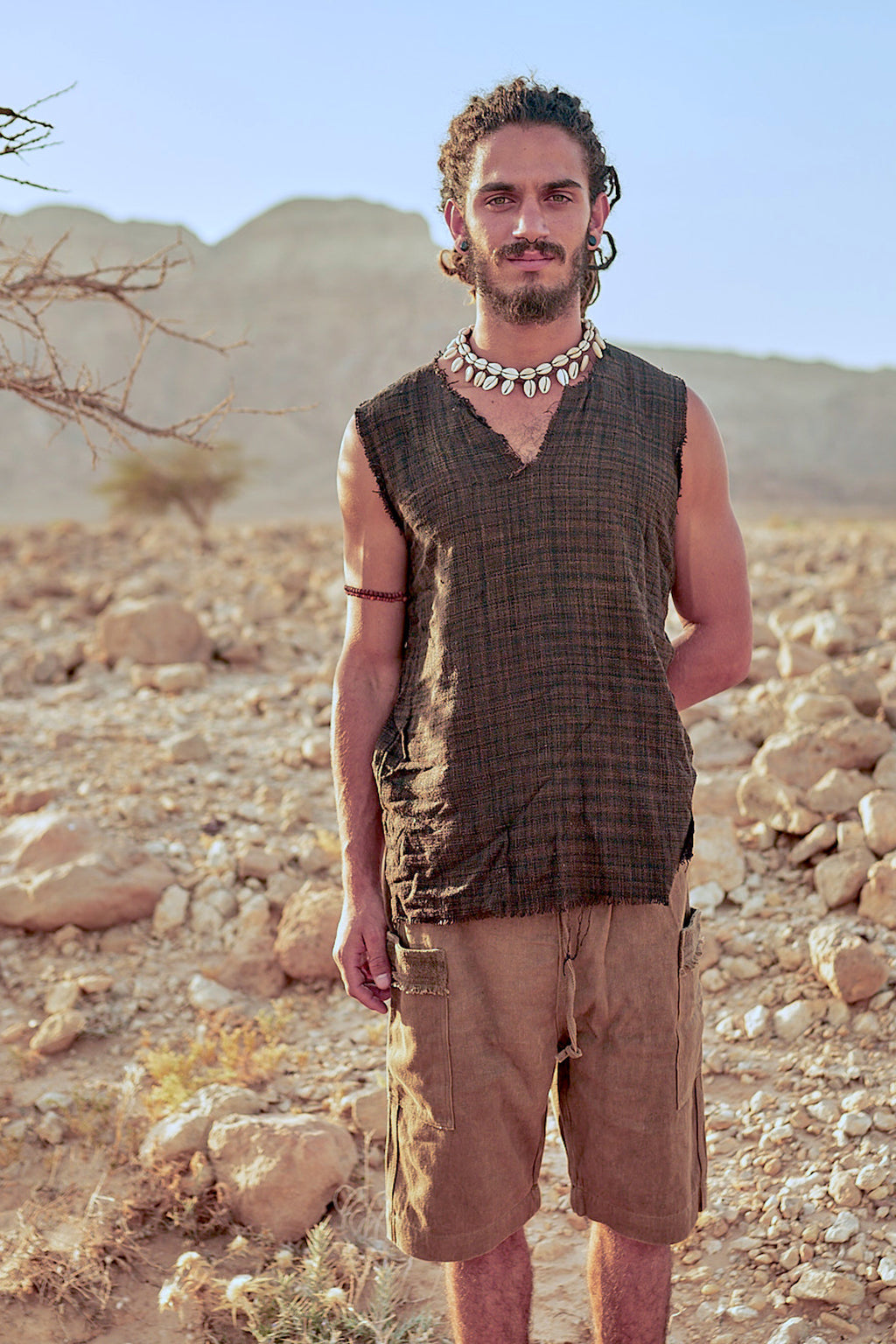 Hemp Short Pants, Herbal Dye Walnut Bark , Hemp Cotton Blend