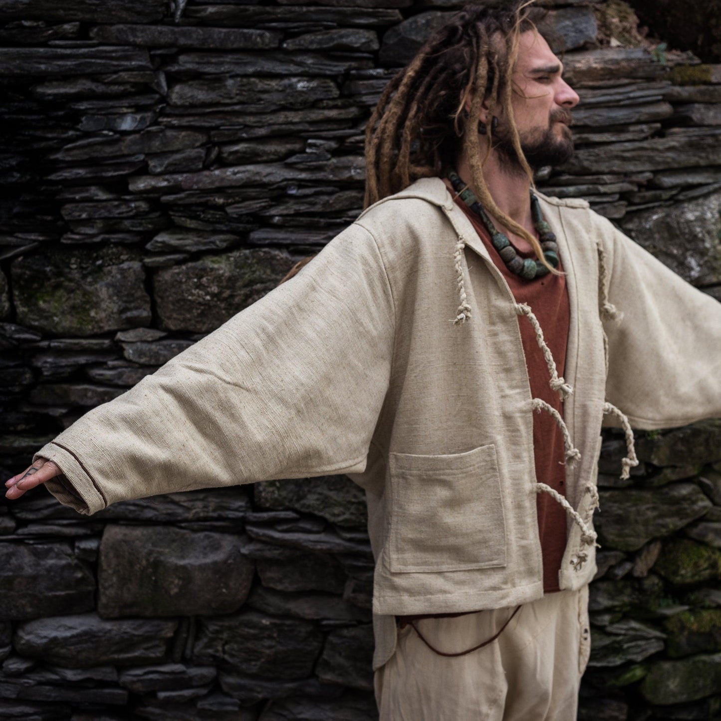 Natural Raw Silk Tribal Jacket ~ Arrows