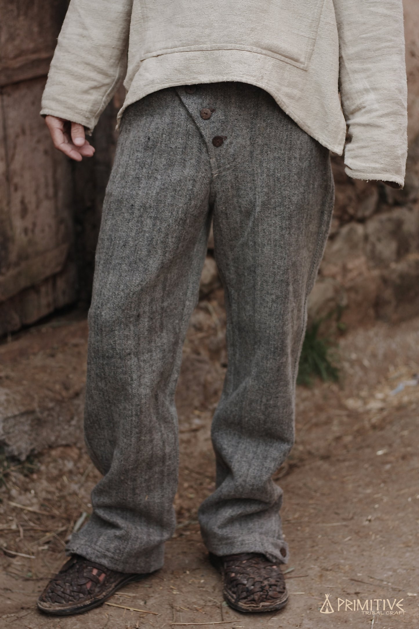 Himalayan Handwoven Wool Men Straight Pants ⫸ GRAY