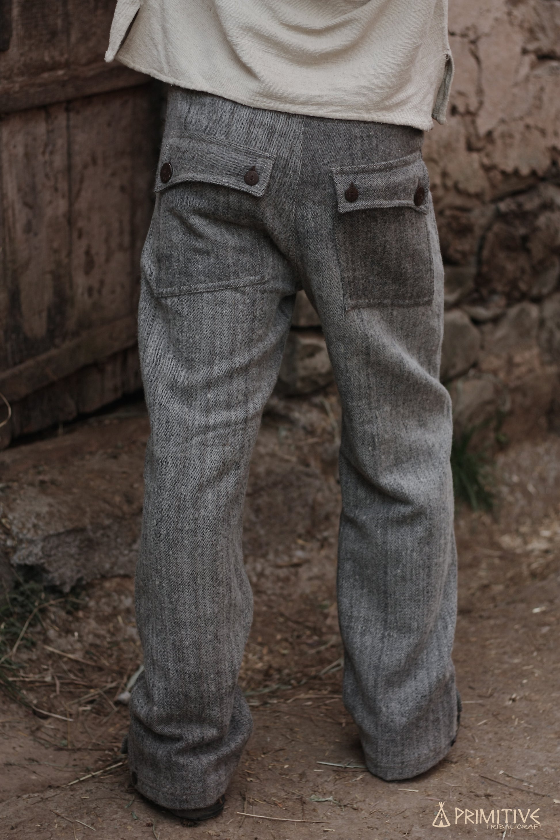 Himalayan Handwoven Wool Men Straight Pants ⫸ GRAY