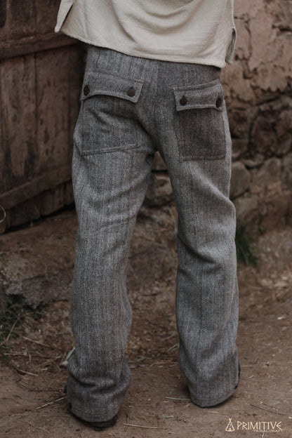 Himalayan Handwoven Wool Men Straight Pants ⫸ GRAY