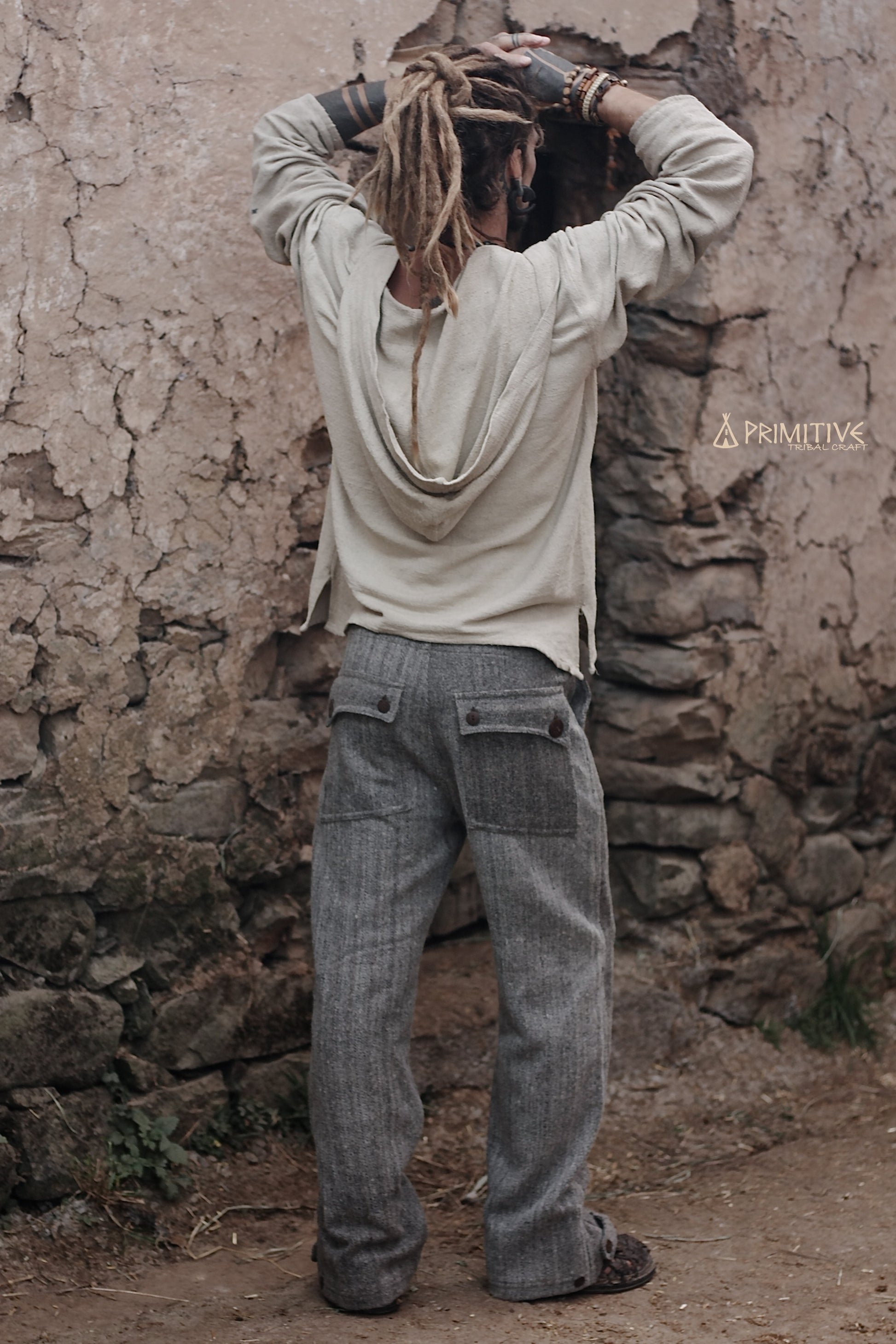 Himalayan Handwoven Wool Men Straight Pants ⫸ GRAY