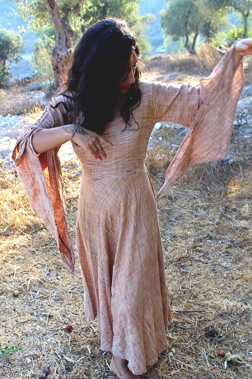 Gypsy Goddess Wide Sleeves Khadi Cotton Dress Xs-M Gypsy Goddess Wide Sleeves Khadi Cotton Dress Xs-M