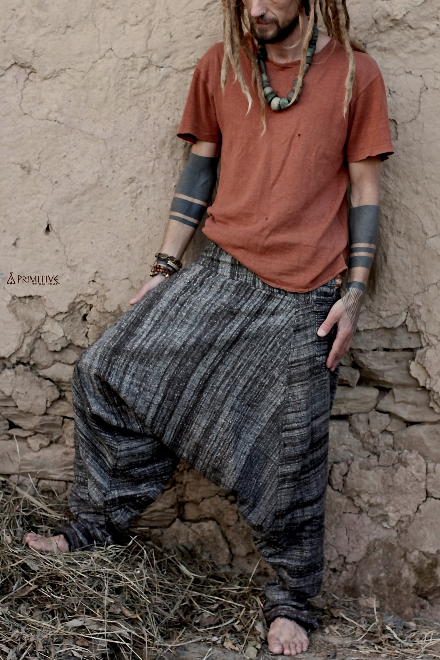 Black Harem Pants ⫸ Handwoven Himalayan Wool with Tribal Embroidery