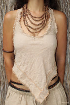 Backless Halter Top with Frayed Edges ⋙