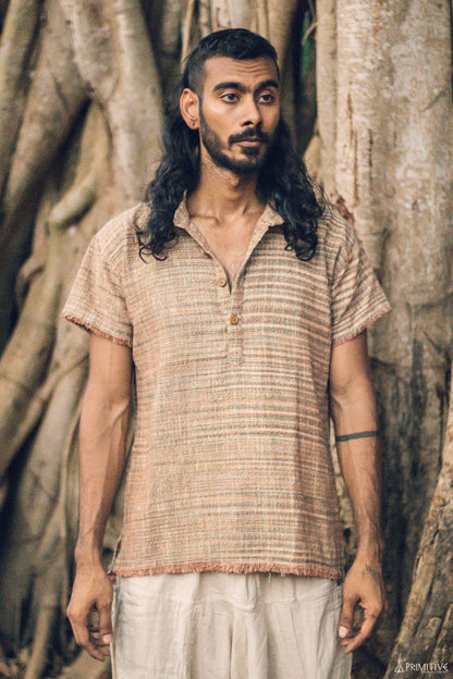 Frayed Short Sleeves Shirt ⋙ Handwoven Khadi Cotton
