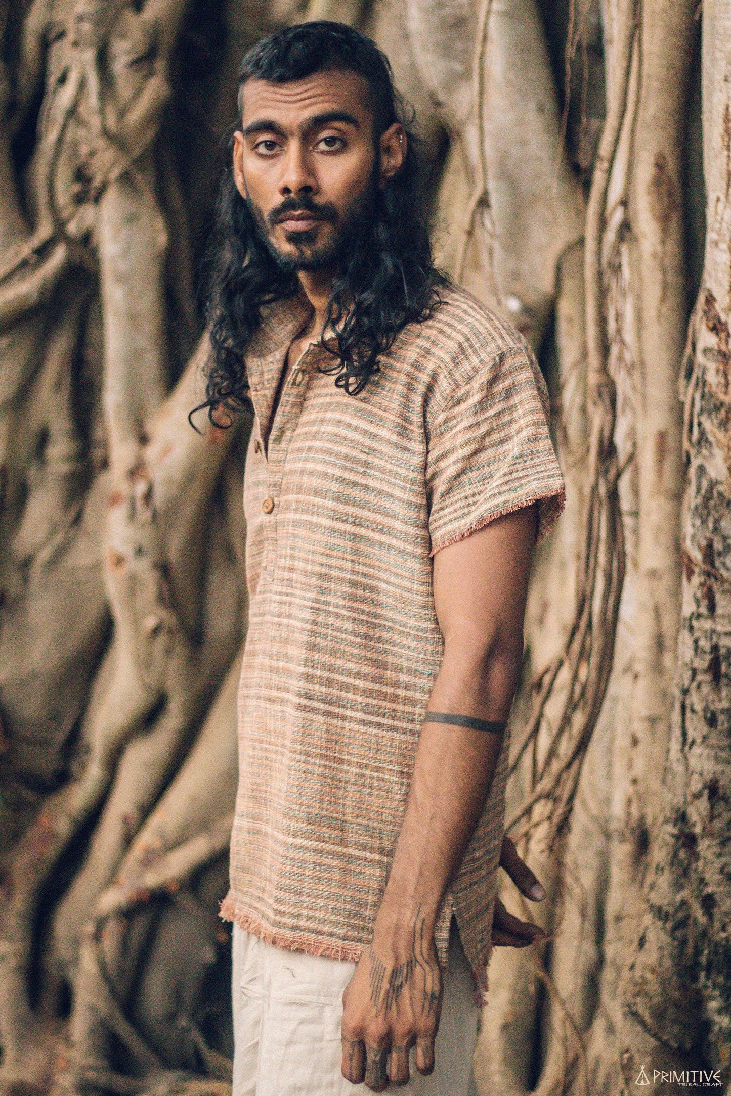 Frayed Short Sleeves Shirt ⋙ Handwoven Khadi Cotton