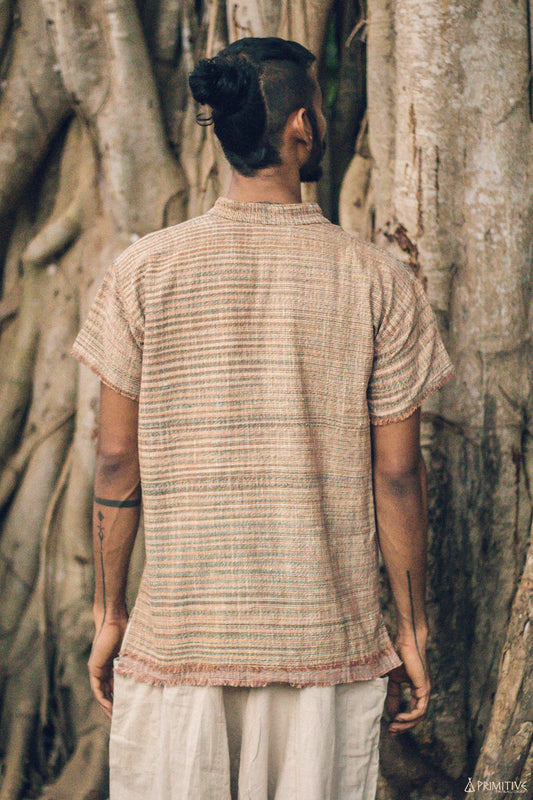 Frayed Short Sleeves Shirt ⋙ Handwoven Khadi Cotton
