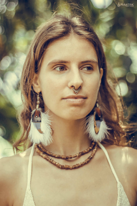 Tribal Aztec Feather Earrings ~