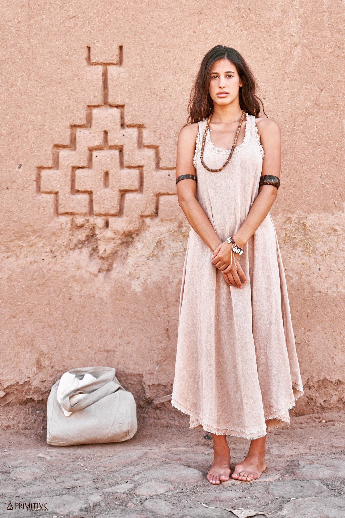 Frayed Sleeveless Long Dress ⋙ Natural Cotton