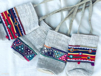 Hemp Bottle Holder ⋙⋗ with Banjara Tribal Hand Embroidery