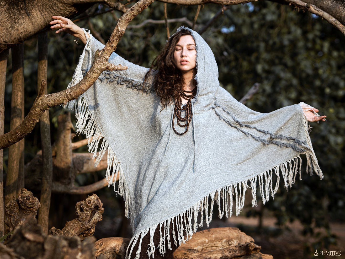 MOUNTAIN BIRD Poncho ⋙ Frayed Wild Raw Silk Poncho ⋘ Medicine Clothing