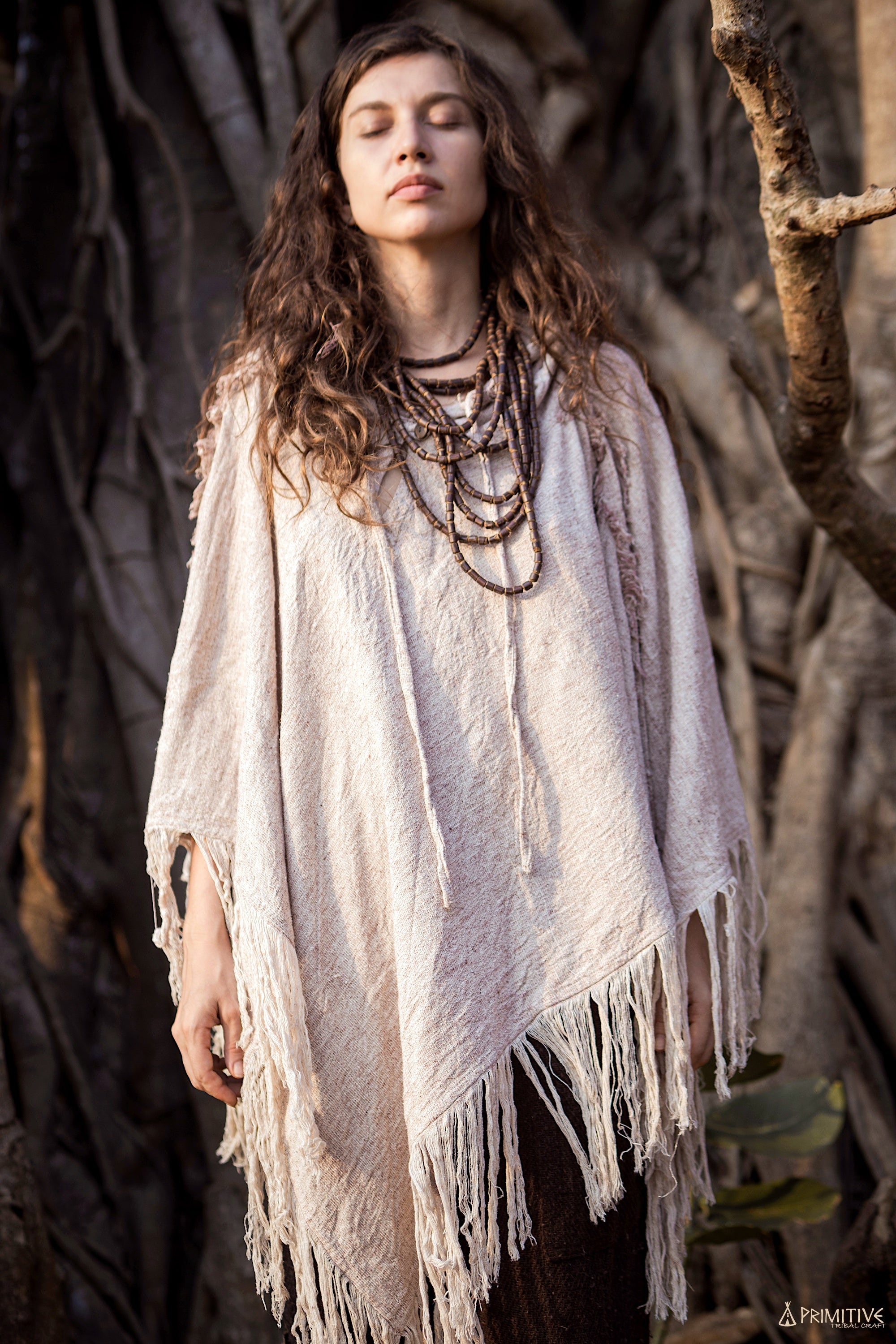 MOUNTAIN BIRD ⋙ Frayed Wild Raw Silk Poncho ⋘ Medicine Clothing – Primitive Tribal Craft