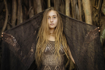 Brown Wild Himalayan Nettle Shawl ~>> Black Walnut Dye