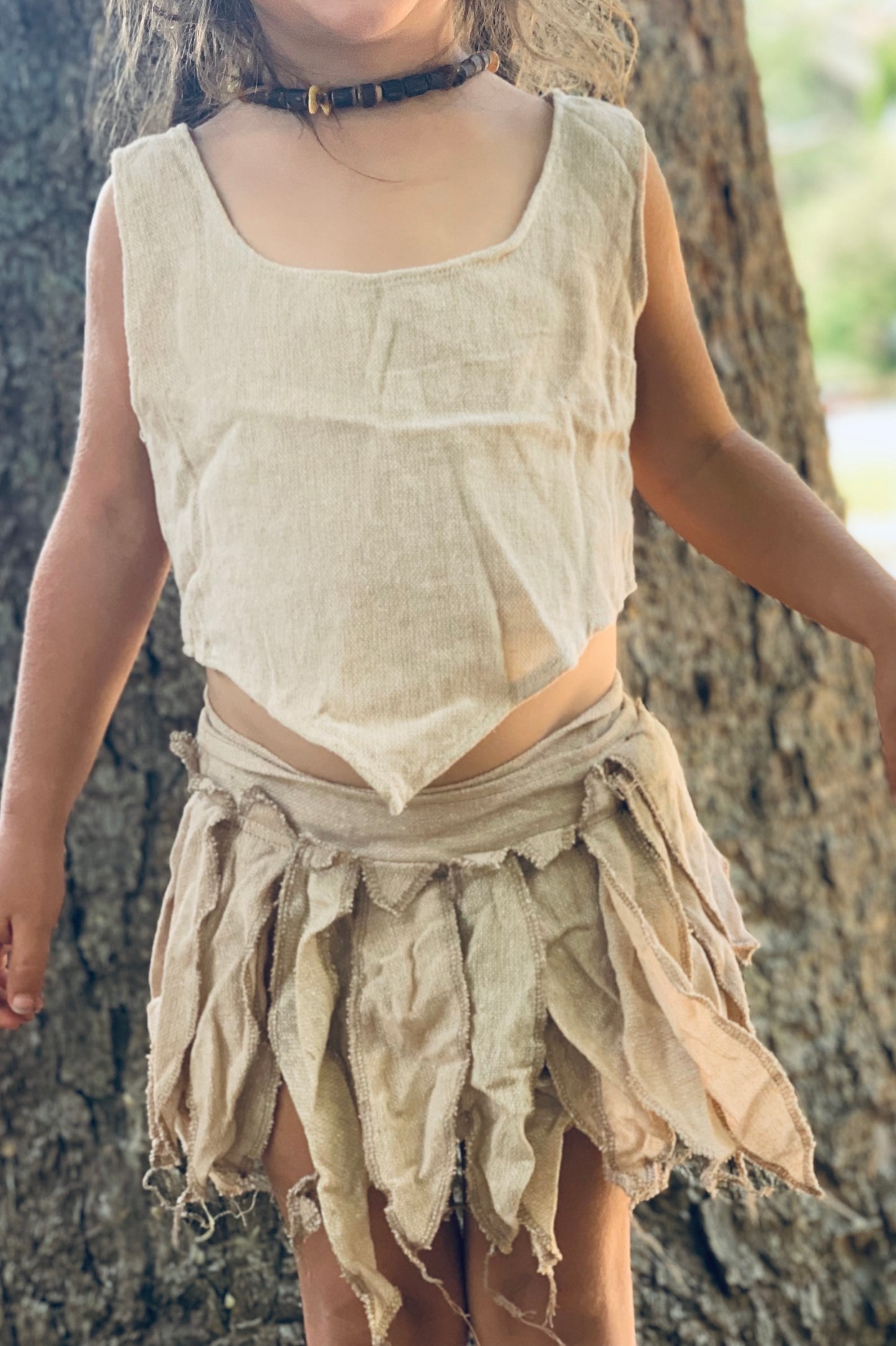 Natural Magic Leaves Outfit >>~•》 Pixie Skirt / Belt For Children + Earthy Pointy Girl Top >>~•》
