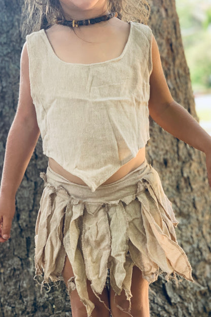 Natural Magic Leaves Outfit >>~•》 Pixie Skirt / Belt For Children + Earthy Pointy Girl Top >>~•》
