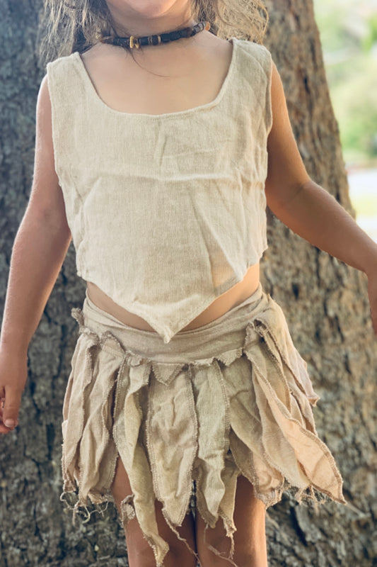 Natural Magic Leaves Outfit >>~•》 Pixie Skirt / Belt For Children + Earthy Pointy Girl Top >>~•》