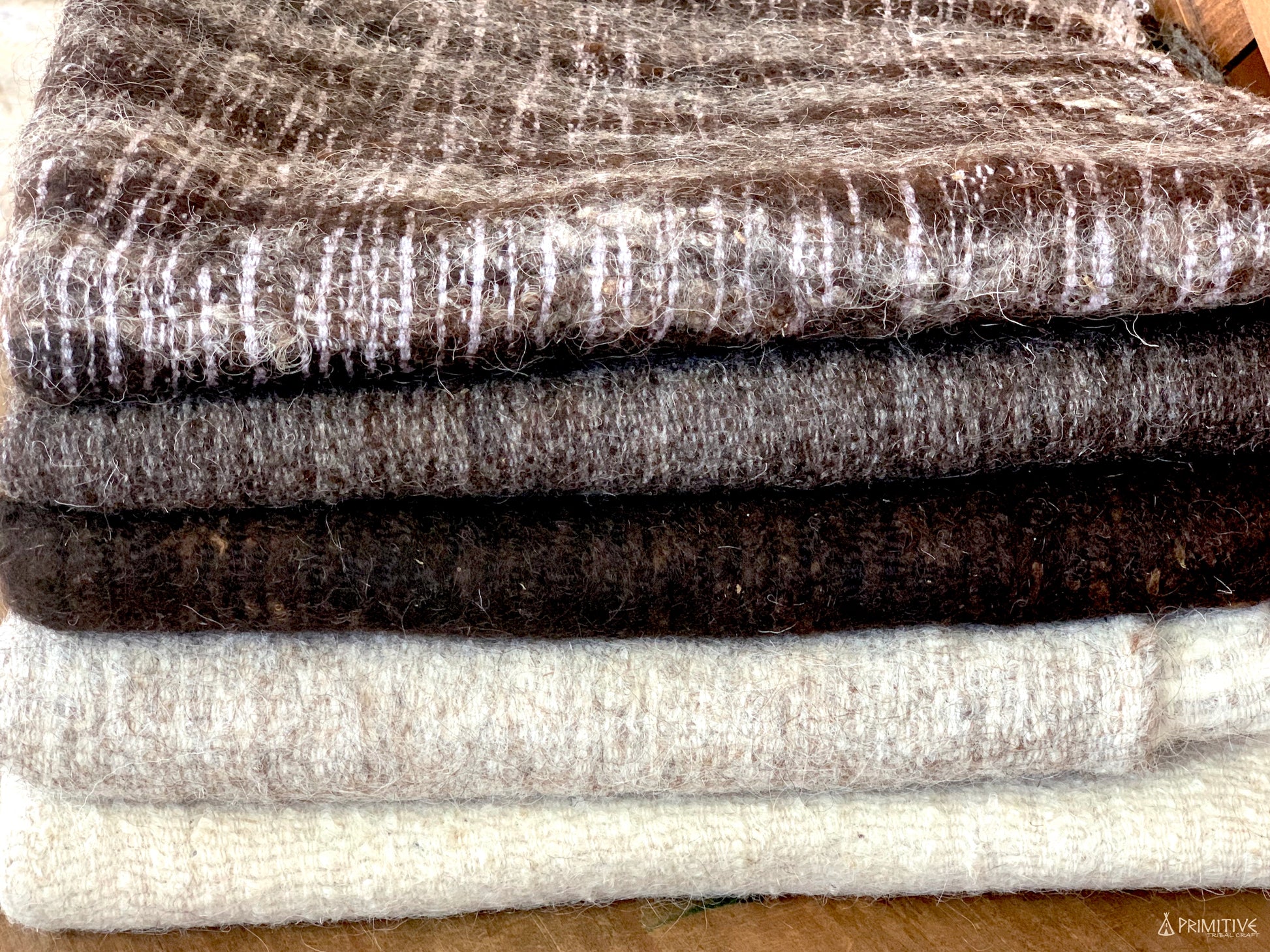 Earth Felt ๑ Hand Felted Raw Wool Mats ๑ SET of 5 Natural Wool Shades
