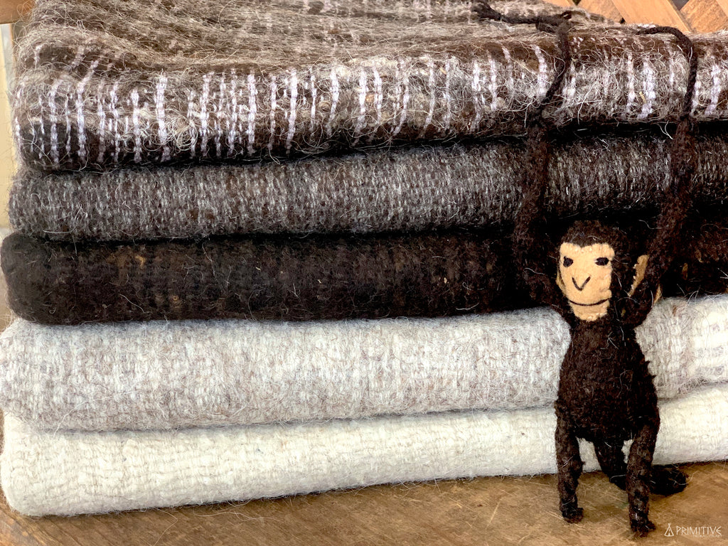 Earth Felt ๑ Hand Felted Raw Wool Mats ๑ SET of 5 Natural Wool Shades