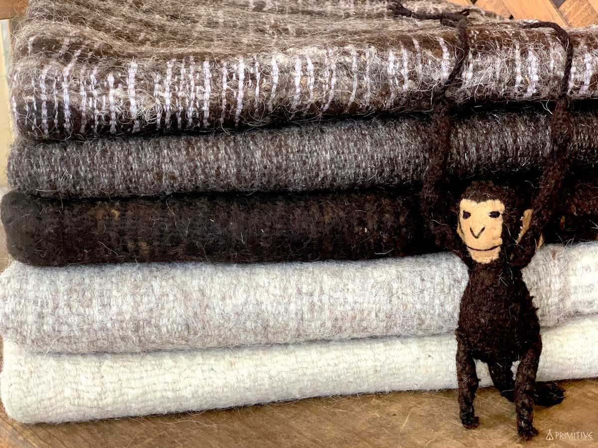 Earth Felt ๑ Hand Felted Raw Wool Mats ๑ SET of 5 Natural Wool Shades