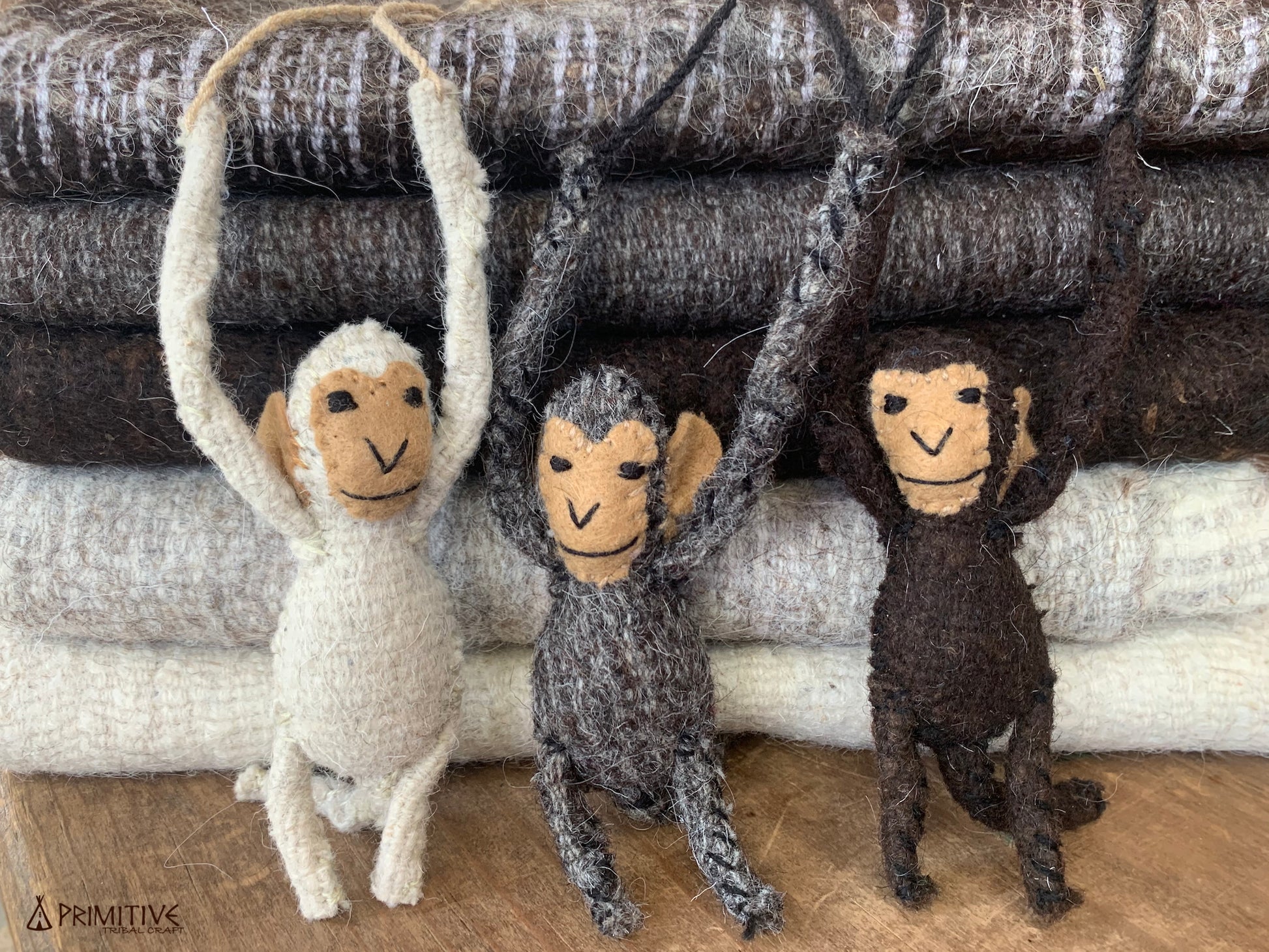 Felted Handstitched Monkeys ๑⋙ Natural Wool Toys ⋘๑ SET of 5