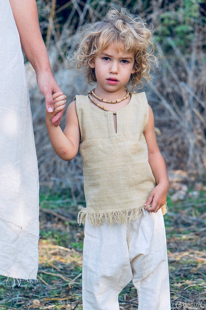 Frayed Handloom Top For Children ⋙ Handwoven Hemp Cotton