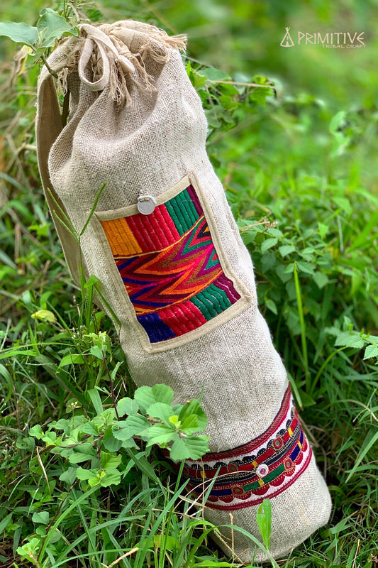 Hemp Yoga Mat Bag ⫸ Banjara Patches & Traditional Hand Embroidery