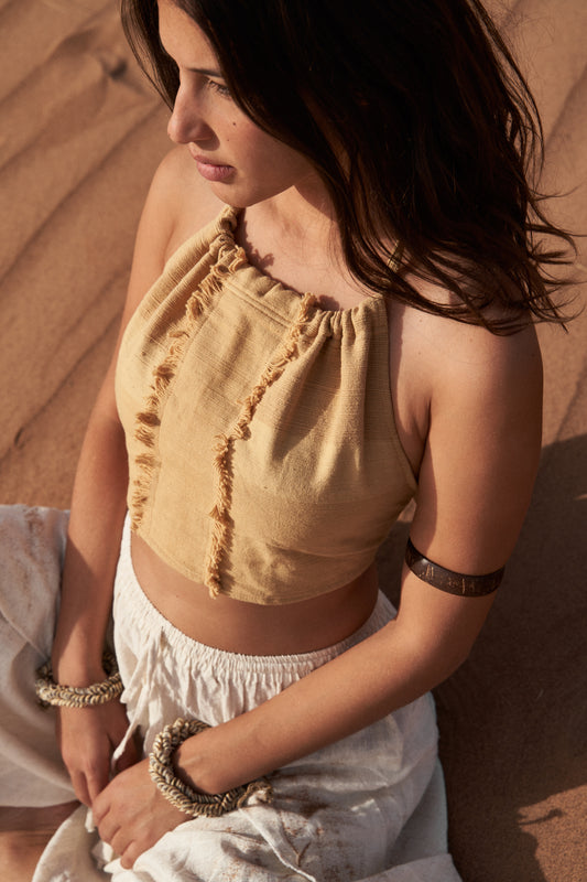 Desert Brown Tie Top ⋗⋙ Natural Dyed Handwoven Khadi Cotton